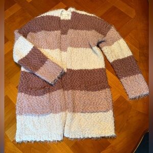 Altard State Women’s XS Purple Pink Long Cardigan Colorblock Open Front Fuzzy